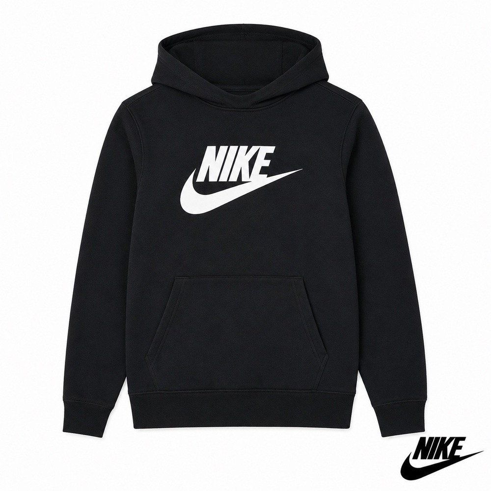 Nike Sportswear Club Fleece Boys Hoodie Large Black White Swoosh BV0783-010